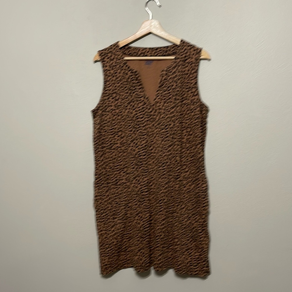 Lands' End Animal Print Shift Tank Dress with pockets Petite L